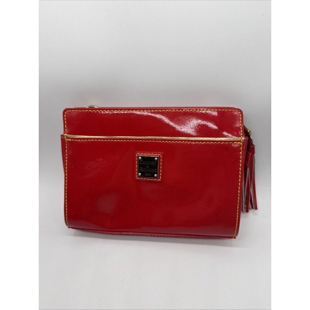 Dooney & Bourke Red Patent Cosmetic Makeup Bag Clutch Crossbody No Strap